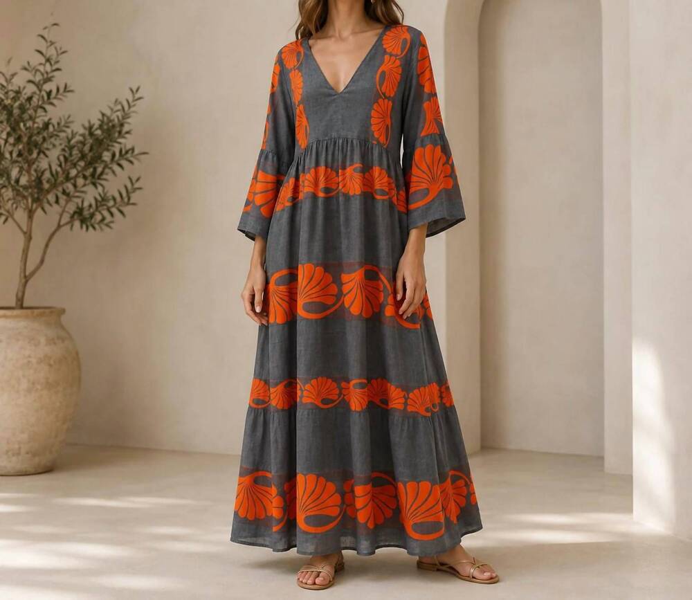 NEW MYSTERY RESORT aveline resort maxi dress in grey/orange